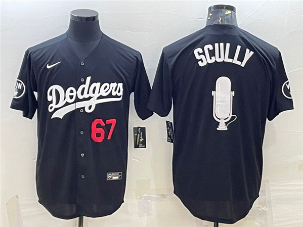 Men's Los Angeles Dodgers #67 Vin Scully Black Big Logo With Vin Scully Patch Stitched Jersey